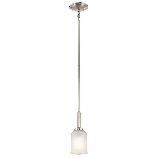 Kichler Shailene 4in 1-Light Mini Pendant | Transitional Brushed Nickel and Satin Etched Glass | Kitchen Island & Dining Room | Model 43674NI