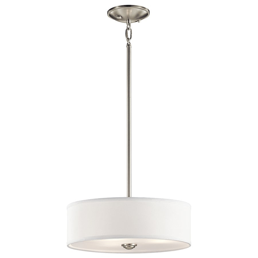 Kichler Shailene 14in 1-Light Semi Flush Mount | Transitional Brushed Nickel and White Micro-Fiber Satin Etched Glass | Living Room | Model 43675NI