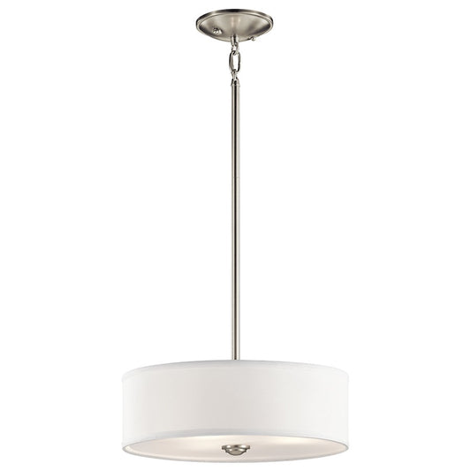 Kichler Shailene 14in 1-Light Semi Flush Mount | Transitional Brushed Nickel and White Micro-Fiber Satin Etched Glass | Living Room | Model 43675NI