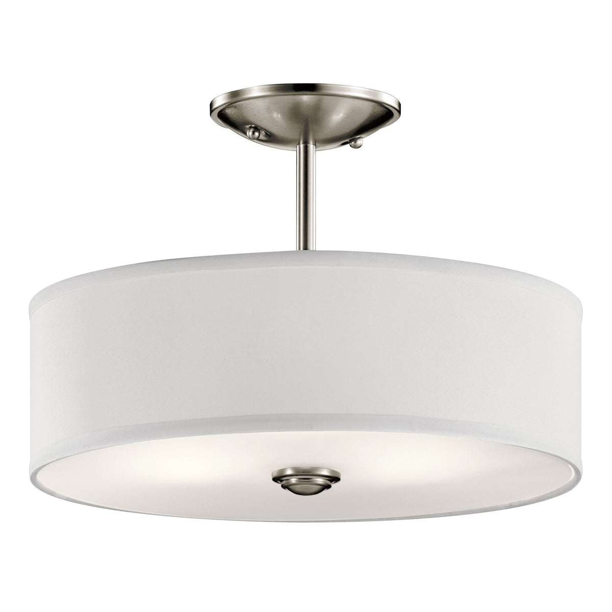 Kichler Shailene 14in 1-Light Semi Flush Mount | Transitional Brushed Nickel and White Micro-Fiber Satin Etched Glass | Living Room | Model 43675NI