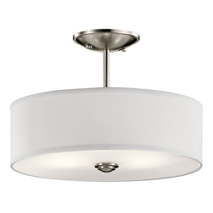 Kichler Shailene 14in 1-Light Semi Flush Mount | Transitional Brushed Nickel and White Micro-Fiber Satin Etched Glass | Living Room | Model 43675NI