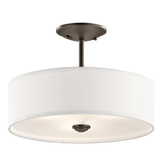 Kichler Shailene 14in 1-Light Semi-Flush Mount | Transitional Olde Bronze and Satin Etched Glass | Hallway & Bedroom | 14 x 10 in | Model 43675OZ