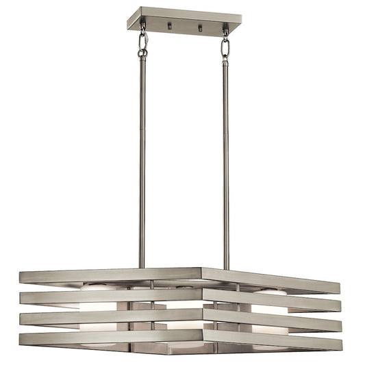 Kichler Realta 28in 3-Light Linear Chandelier | Contemporary Brushed Nickel and Satin Etched Cased Opal Glass | Kitchen Island | Model 43686NI