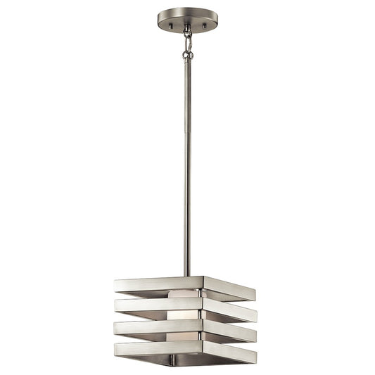 Kichler Realta 12in 1-Light Mini Pendant | Brushed Nickel and Satin Etched Glass | Kitchen Island & Dining Room | 12 x 7 x 6.5 in | Model 43688NI