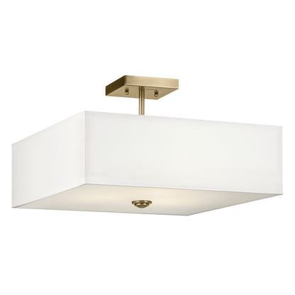 Kichler Shailene 18in 3-Light Semi-Flush Mount | Traditional Natural Brass and Clear Satin Etched Glass | Entryway & Hallway | Model 43693NBR