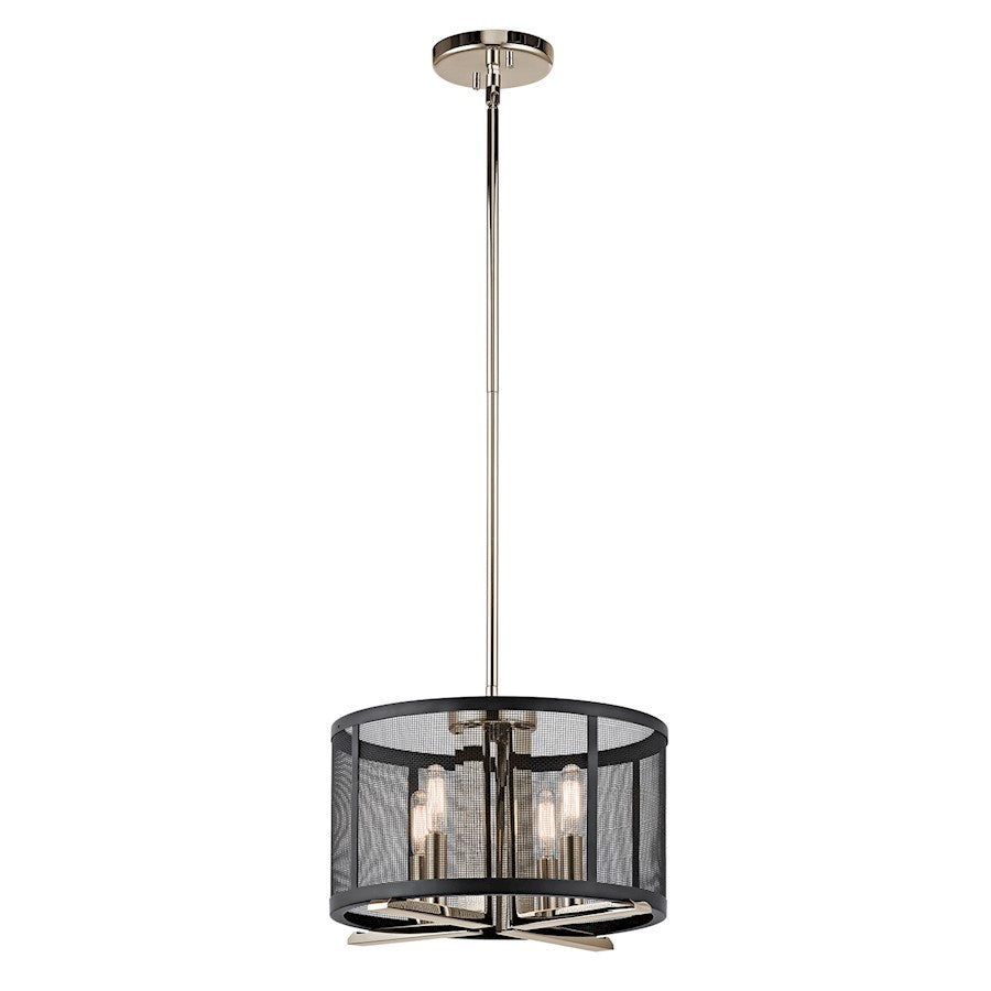 Kichler Titus 14in 4-Light Pendant/Semi Flush | Polished Nickel and Black Steel Mesh | Kitchen Island & Dining Room | 14 x 10 in | Model 43713PN