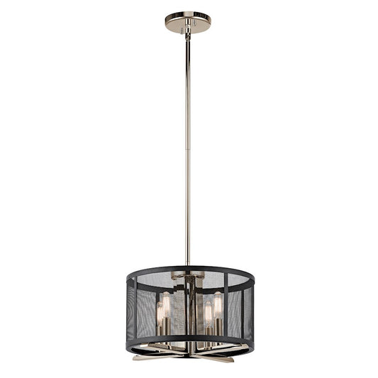 Kichler Titus 14in 4-Light Pendant/Semi Flush | Polished Nickel and Black Steel Mesh | Kitchen Island & Dining Room | 14 x 10 in | Model 43713PN
