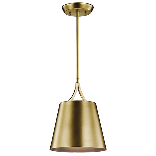 Kichler Maclain 10in 1-Light Mini Pendant | Traditional Natural Brass and Satin Etched White Glass | Kitchen Island & Dining Room | Model 43743NBR