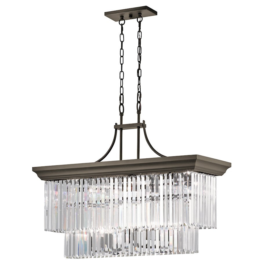 Kichler Emile 37in 12-Light Linear Chandelier | Traditional Olde Bronze and Optical Crystal | Dining Room & Living Room | Model 43745OZ