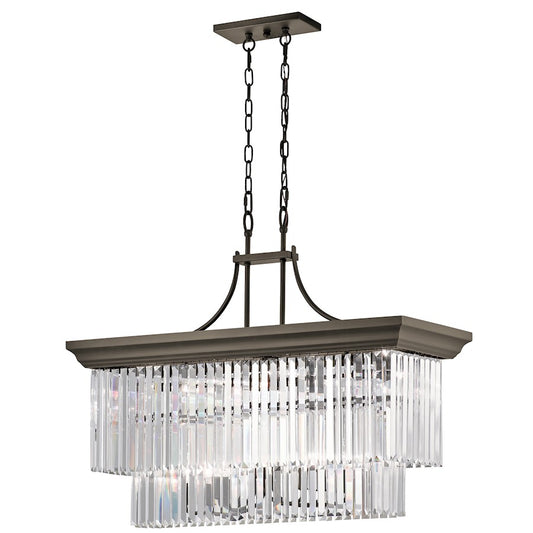 Kichler Emile 37in 12-Light Linear Chandelier | Traditional Olde Bronze and Optical Crystal | Dining Room & Living Room | Model 43745OZ
