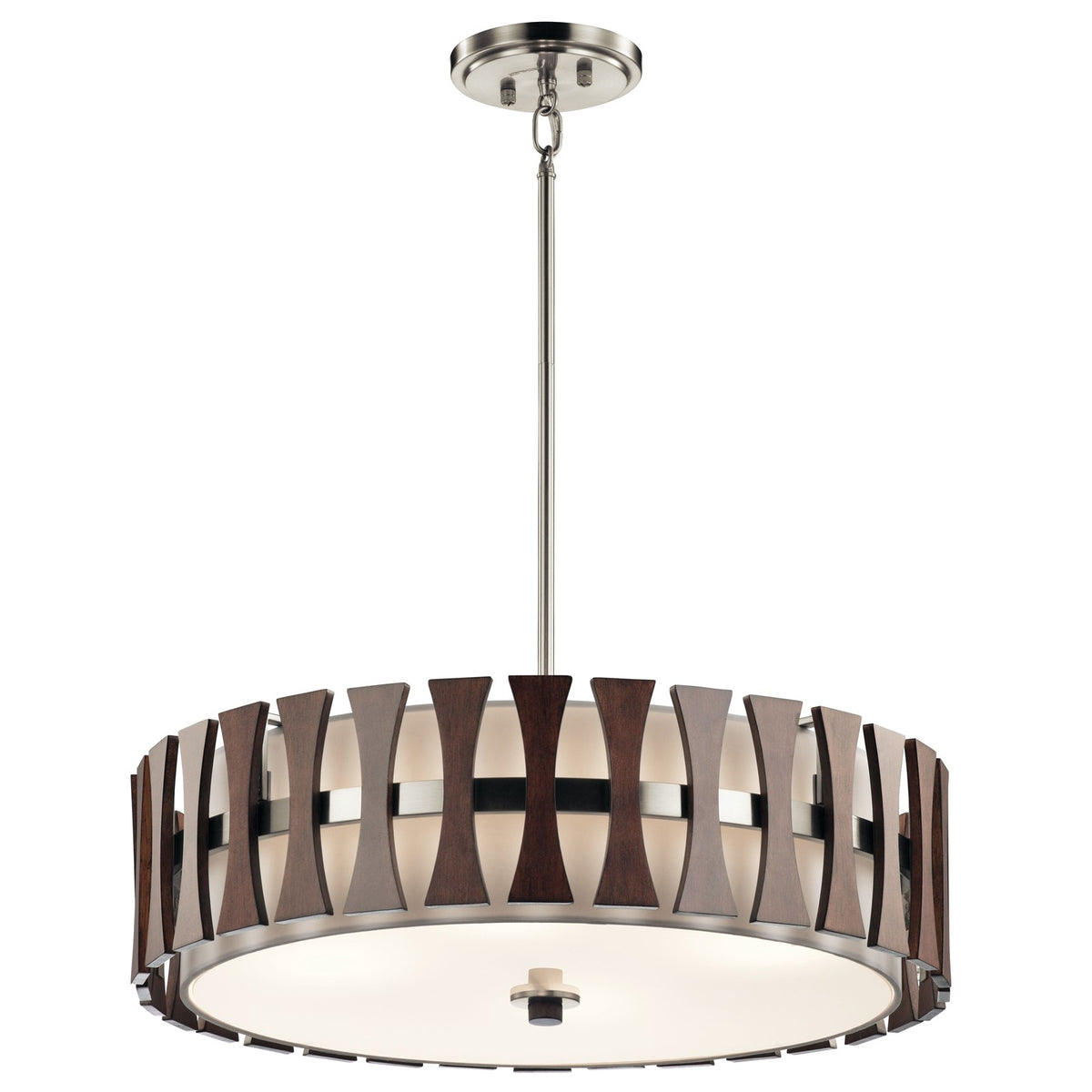Kichler Cirus 24in 4-Light Pendant/Semi-Flush | Mid-Century Auburn Stained Wood and White Linen | Kitchen Island & Dining Room | Model 43753AUB
