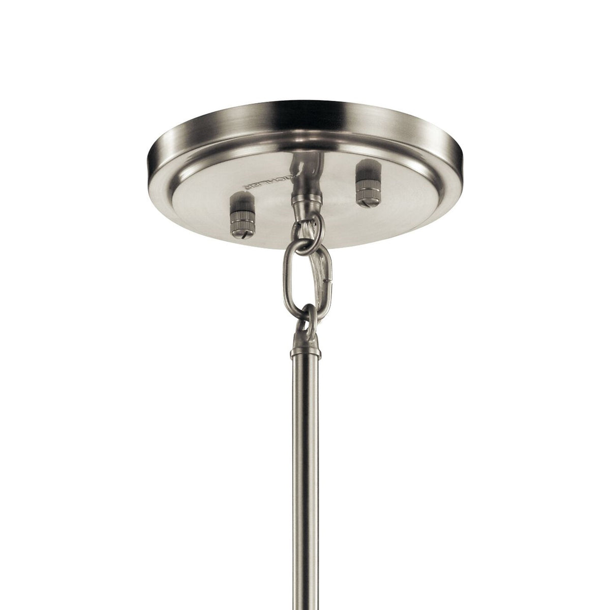 Kichler Cirus 24in 4-Light Pendant/Semi-Flush | Mid-Century Auburn Stained Wood and White Linen | Kitchen Island & Dining Room | Model 43753AUB