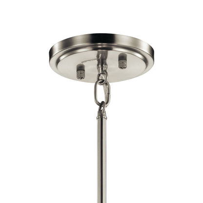 Kichler Cirus 24in 4-Light Pendant/Semi-Flush | Mid-Century Auburn Stained Wood and White Linen | Kitchen Island & Dining Room | Model 43753AUB