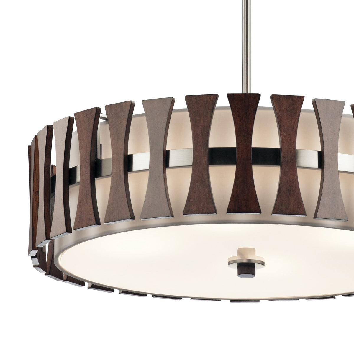 Kichler Cirus 24in 4-Light Pendant/Semi-Flush | Mid-Century Auburn Stained Wood and White Linen | Kitchen Island & Dining Room | Model 43753AUB
