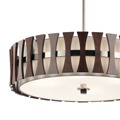 Kichler Cirus 24in 4-Light Pendant/Semi-Flush | Mid-Century Auburn Stained Wood and White Linen | Kitchen Island & Dining Room | Model 43753AUB