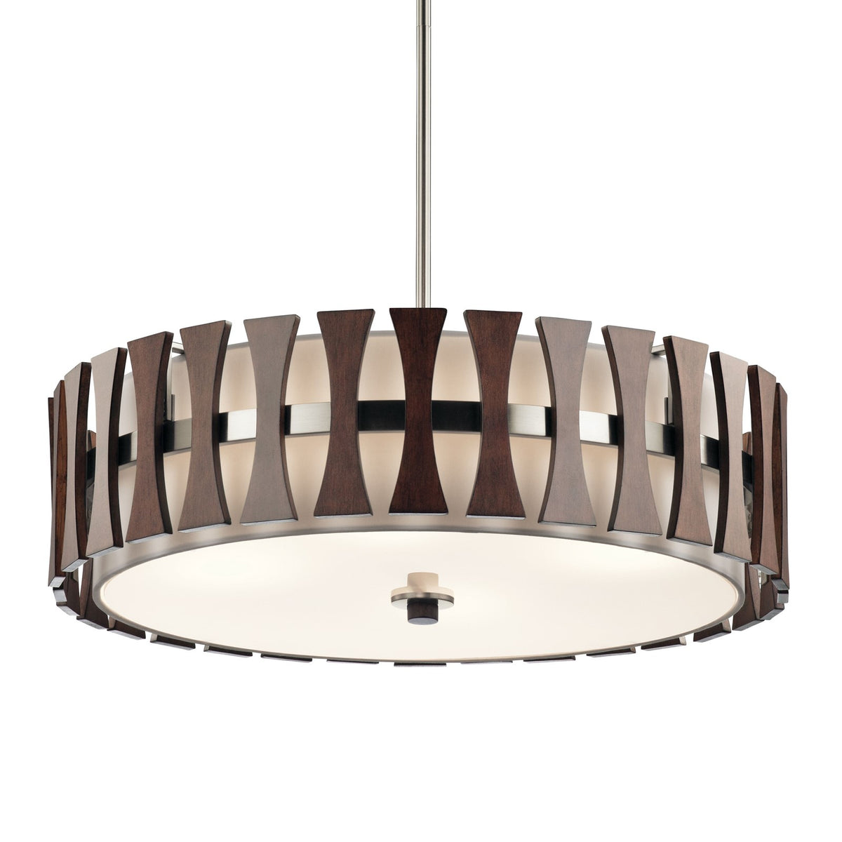 Kichler Cirus 24in 4-Light Pendant/Semi-Flush | Mid-Century Auburn Stained Wood and White Linen | Kitchen Island & Dining Room | Model 43753AUB