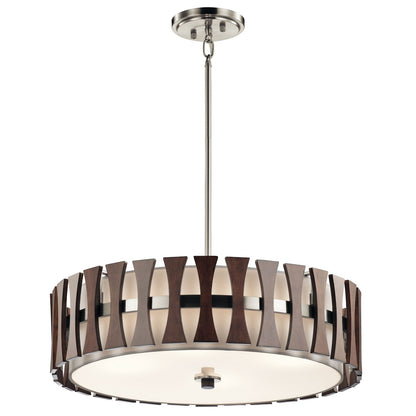 Kichler Cirus 24in 4-Light Pendant/Semi-Flush | Mid-Century Auburn Stained Wood and White Linen | Kitchen Island & Dining Room | Model 43753AUB