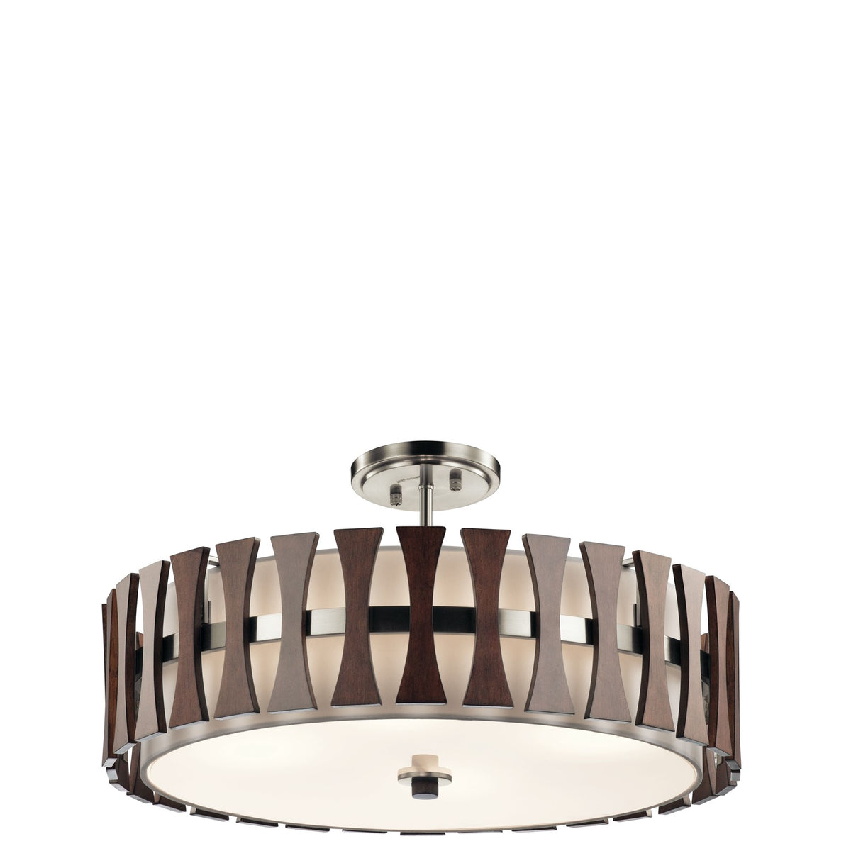 Kichler Cirus 24in 4-Light Pendant/Semi-Flush | Mid-Century Auburn Stained Wood and White Linen | Kitchen Island & Dining Room | Model 43753AUB