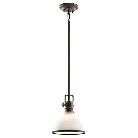 Kichler Hatteras Bay 8in 1-Light Mini Pendant | Transitional Olde Bronze and Etched White Glass | Kitchen Island & Dining Room | Model 43764OZ