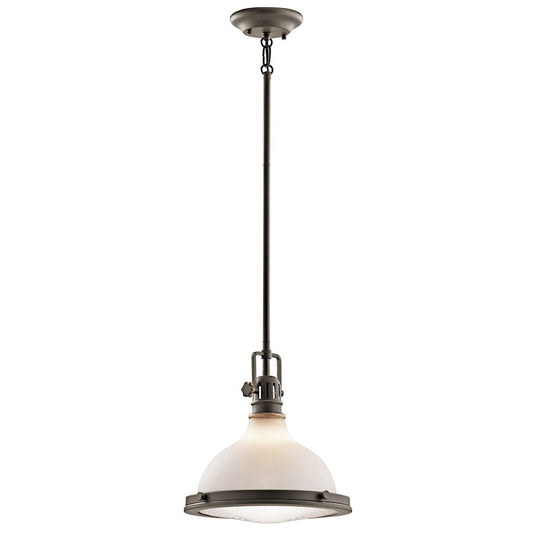 Kichler Hatteras Bay 12in 1-Light Pendant | Olde Bronze and Satin Etched White Glass | Kitchen Island | 12 x 12 x 50 in | Model 43765OZ