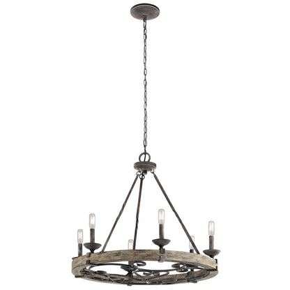 Kichler Taulbee 28in 6-Light Chandelier | Lodge Weathered Zinc and Weathered Grey Wood | Dining Room & Living Room | 28 x 26 in | Model 43823WZC