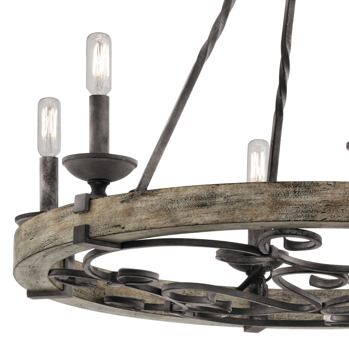 Kichler Taulbee 28in 6-Light Chandelier | Lodge Weathered Zinc and Weathered Grey Wood | Dining Room & Living Room | 28 x 26 in | Model 43823WZC