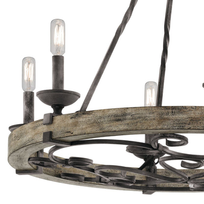 Kichler Taulbee 28in 6-Light Chandelier | Lodge Weathered Zinc and Weathered Grey Wood | Dining Room & Living Room | 28 x 26 in | Model 43823WZC