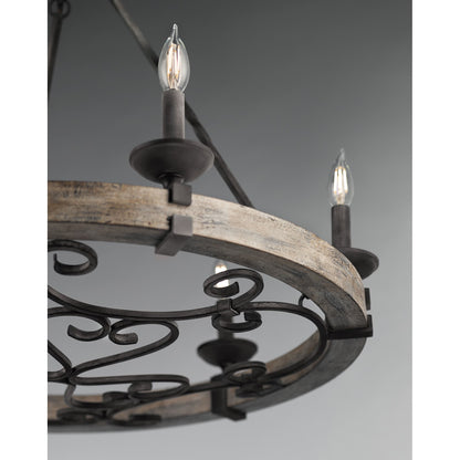 Kichler Taulbee 28in 6-Light Chandelier | Lodge Weathered Zinc and Weathered Grey Wood | Dining Room & Living Room | 28 x 26 in | Model 43823WZC