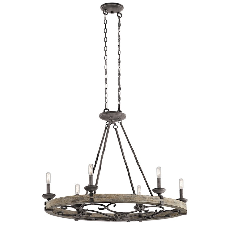Kichler Taulbee 36in 6-Light Oval Pendant | Rustic Weathered Zinc and Weathered Grey Wood | Dining Room & Kitchen Island | Model 43824WZC