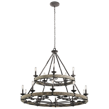 Kichler Taulbee 44in 15-Light Chandelier | Lodge Weathered Zinc and Grey Wood Veneer | Dining Room & Great Room | 44 x 39 in | Model 43826WZC