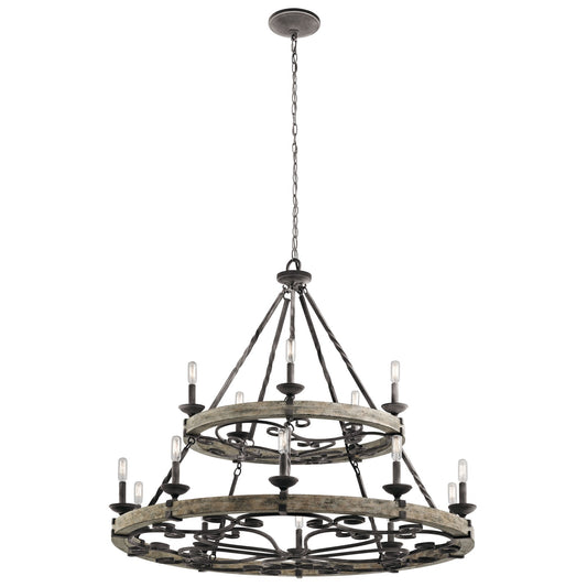 Kichler Taulbee 44in 15-Light Chandelier | Lodge Weathered Zinc and Grey Wood Veneer | Dining Room & Great Room | 44 x 39 in | Model 43826WZC