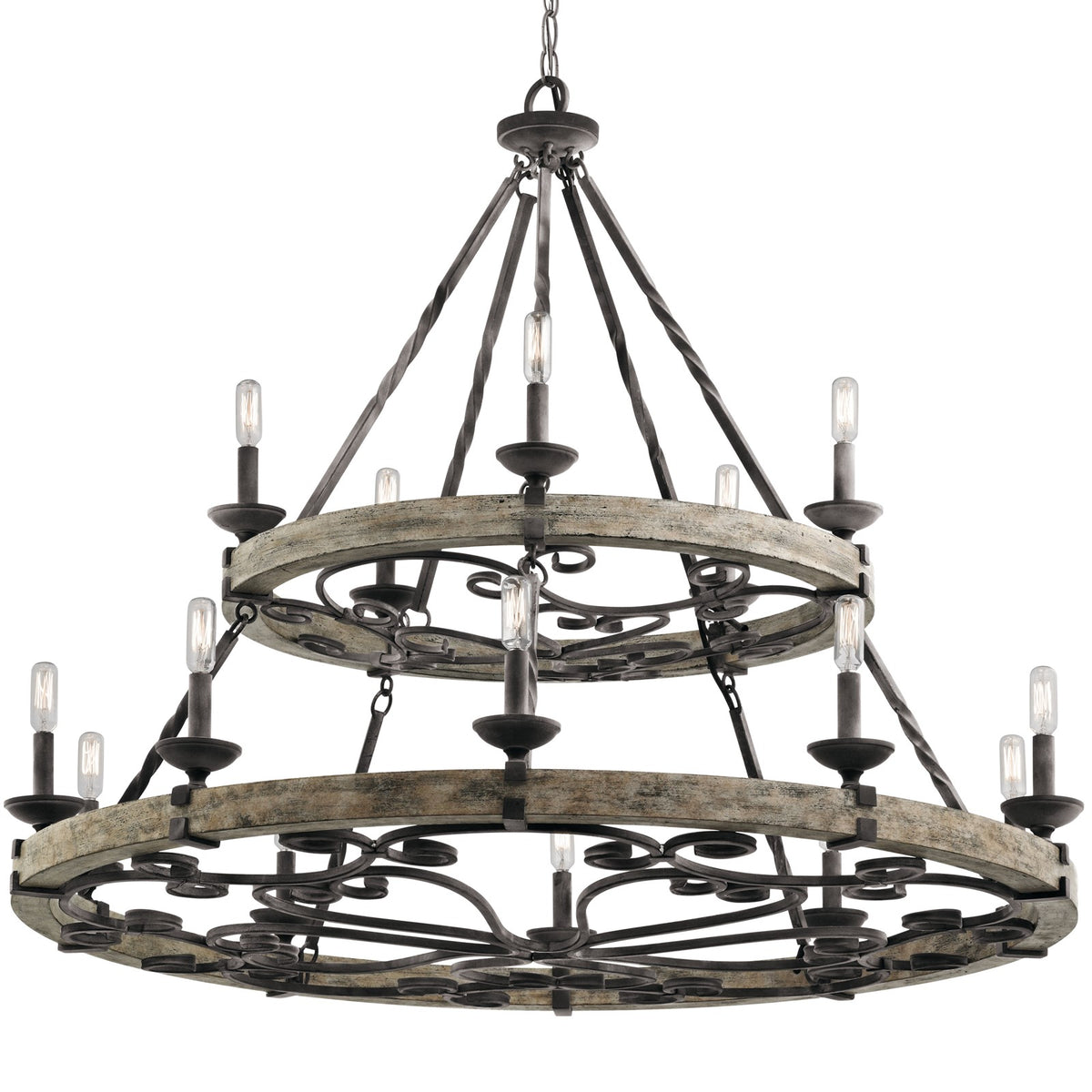 Kichler Taulbee 44in 15-Light Chandelier | Lodge Weathered Zinc and Grey Wood Veneer | Dining Room & Great Room | 44 x 39 in | Model 43826WZC
