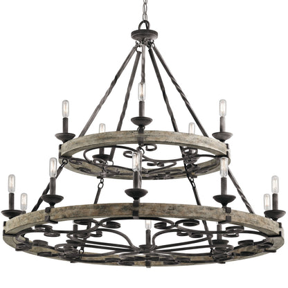 Kichler Taulbee 44in 15-Light Chandelier | Lodge Weathered Zinc and Grey Wood Veneer | Dining Room & Great Room | 44 x 39 in | Model 43826WZC