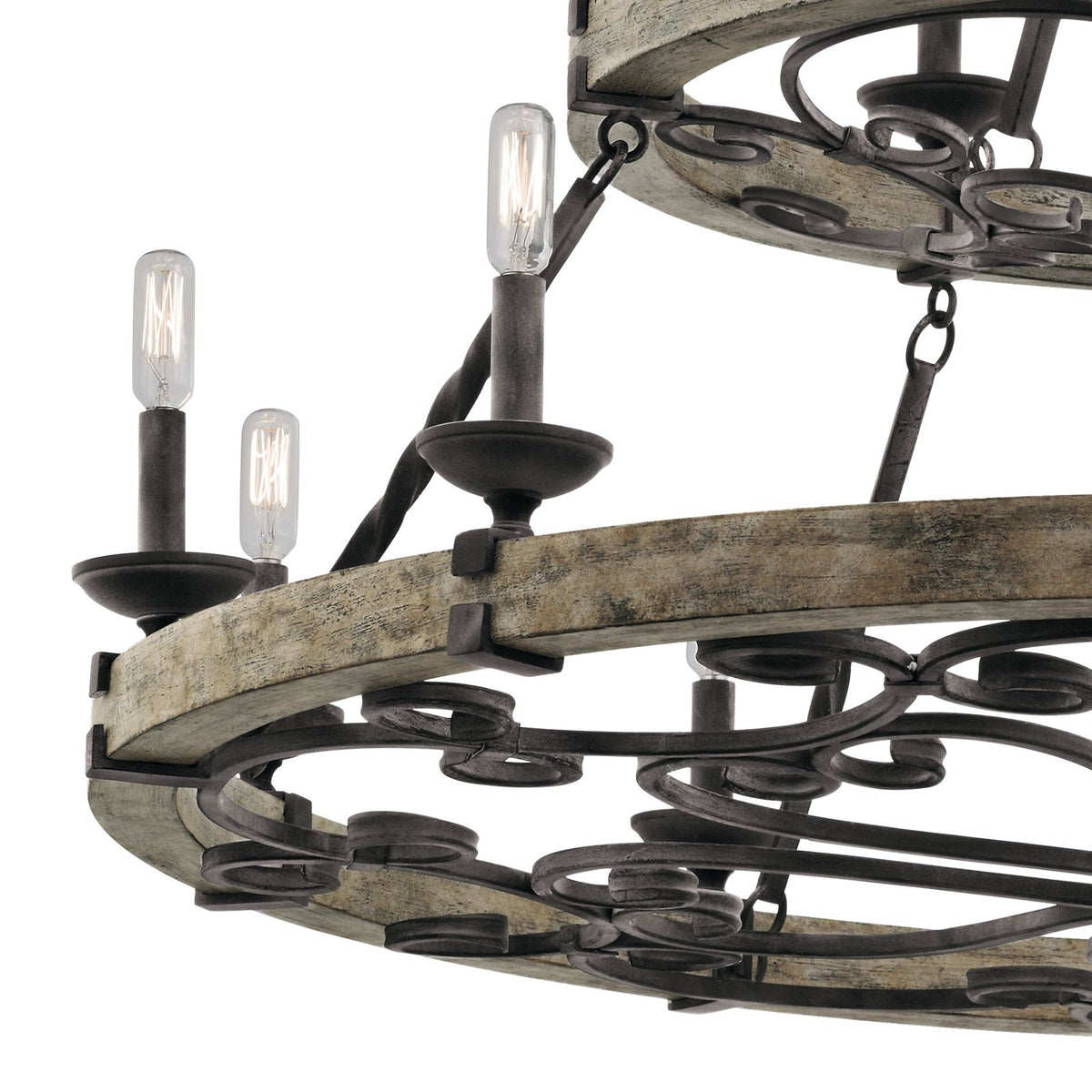 Kichler Taulbee 44in 15-Light Chandelier | Lodge Weathered Zinc and Grey Wood Veneer | Dining Room & Great Room | 44 x 39 in | Model 43826WZC