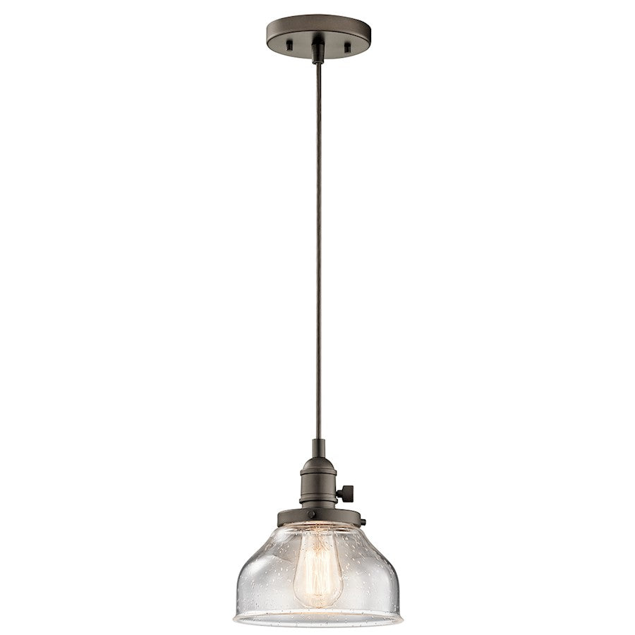 Kichler Avery 8in 1-Light Mini Pendant | Transitional Olde Bronze and Clear Seeded Glass | Kitchen Island & Dining Nook | 8.5 in H | Model 43850OZ