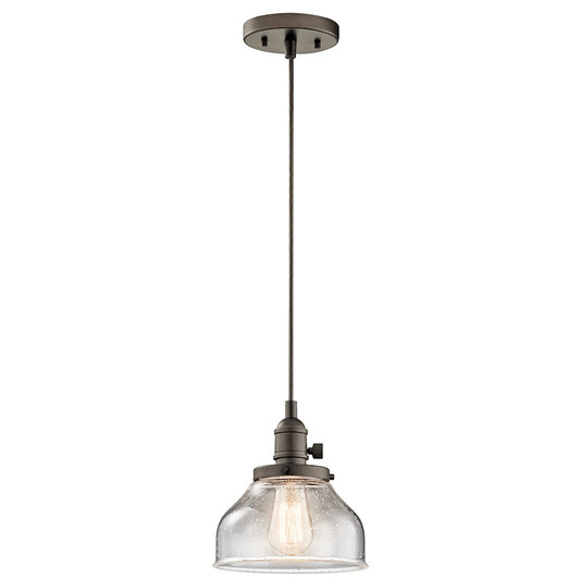 Kichler Avery 8in 1-Light Mini Pendant | Transitional Olde Bronze and Clear Seeded Glass | Kitchen Island & Dining Nook | 8.5 in H | Model 43850OZ
