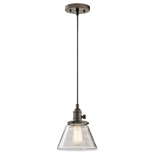 Kichler Avery 8in 1-Light Mini Pendant | Transitional Olde Bronze and Clear Seeded Glass | Kitchen Island & Dining Room | 8 x 9 in | Model 43851OZ