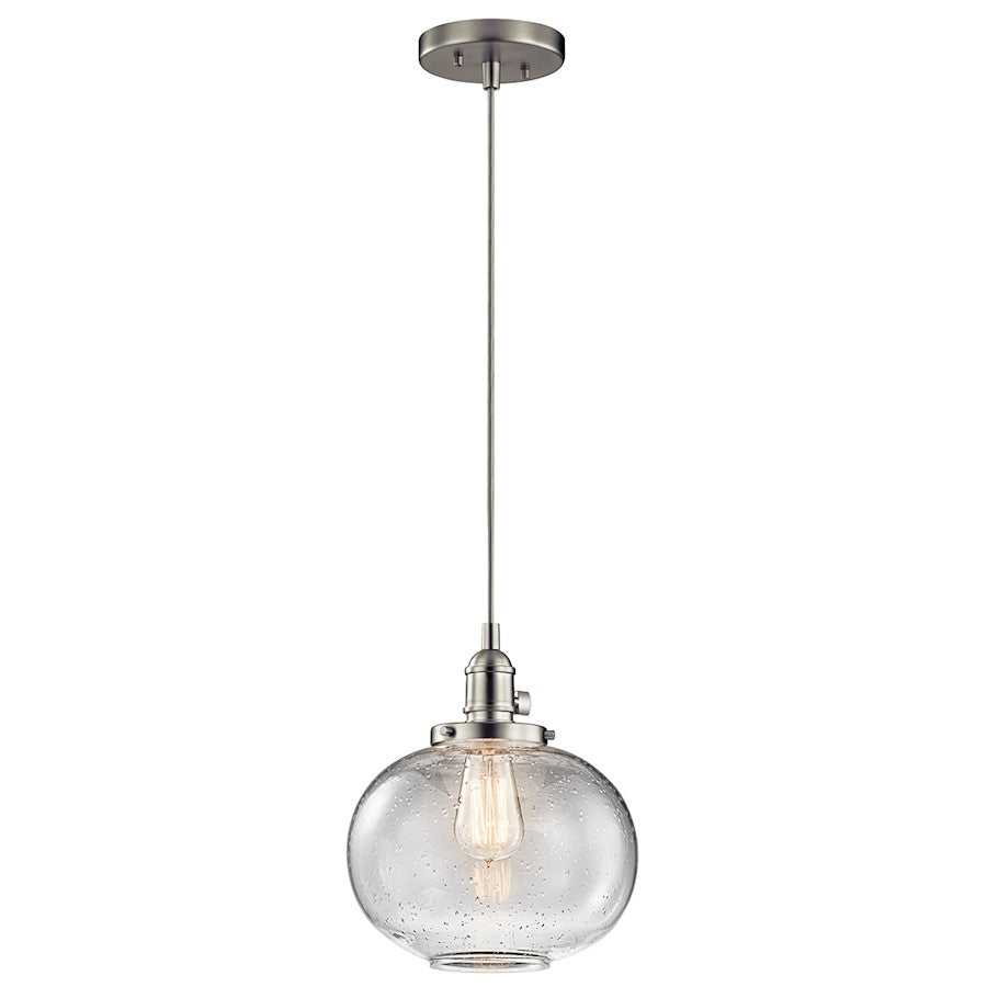 Kichler Avery Mini Pendant 1-Light | Brushed Nickel and Clear Seeded Glass | Kitchen Island & Dining Room | 9.75 x 11.25 in | Model 43852NI