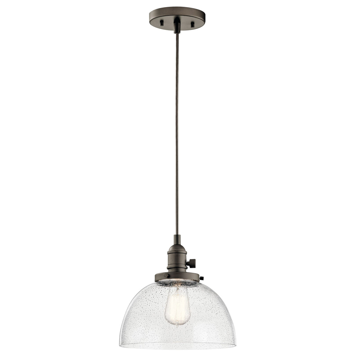 Kichler Avery 10in 1-Light Mini Pendant | Transitional Olde Bronze and Clear Seeded Glass | Kitchen Island & Dining Room | Model 43853OZ