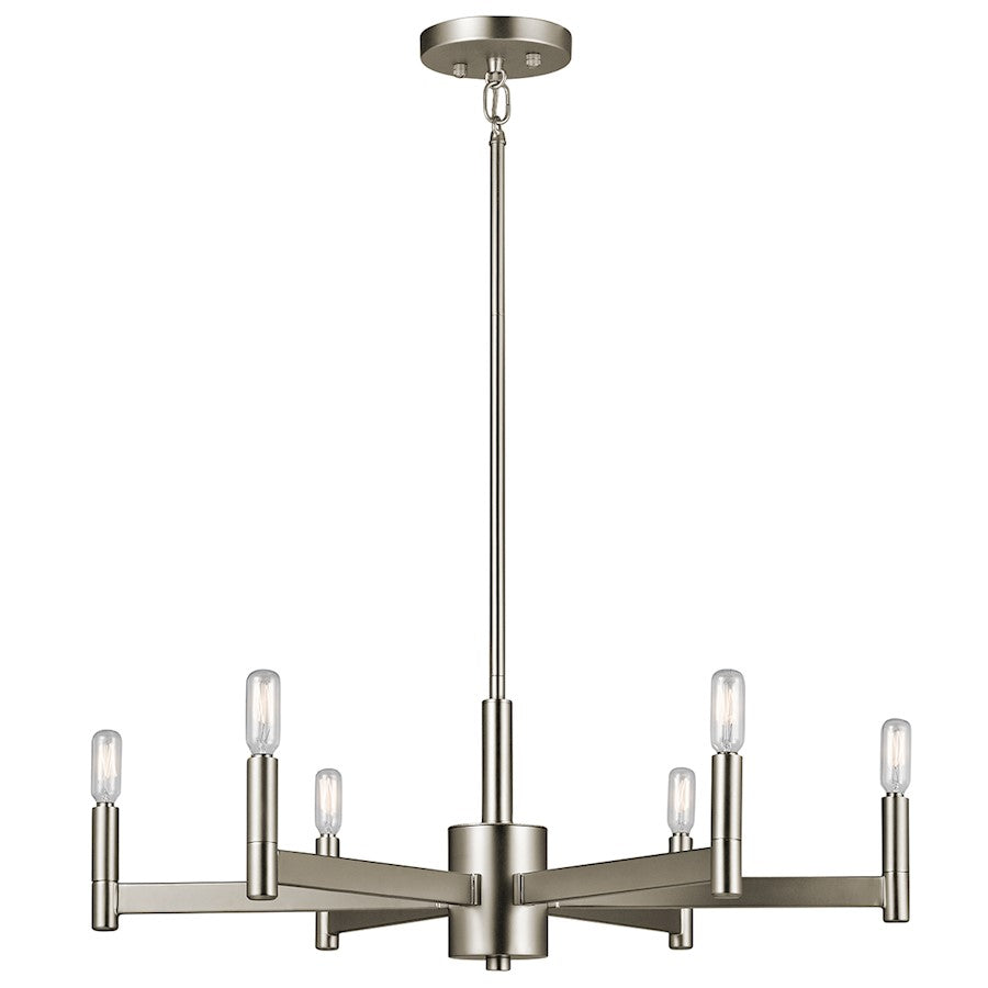Kichler Erzo 26in 6-Light Chandelier | Contemporary Satin Nickel Steel | Dining Room & Living Room | 26 x 26 x 9.25 in | Model 43859SN