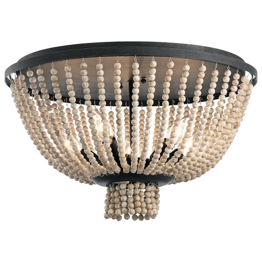 Kichler Brisbane 18in 5-Light Flush Mount | Transitional Distressed Black Steel | Living Room & Hallway | 18 x 11 in | Model 43893DBK