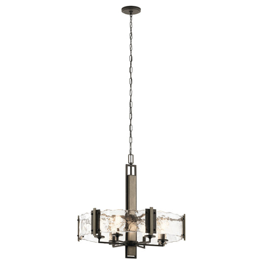 Kichler Aberdeen 28in 6-Light Chandelier | Rustic Olde Bronze and Piastra Glass | Dining Room & Living Room | 28 x 28 x 26 in | Model 43895OZ