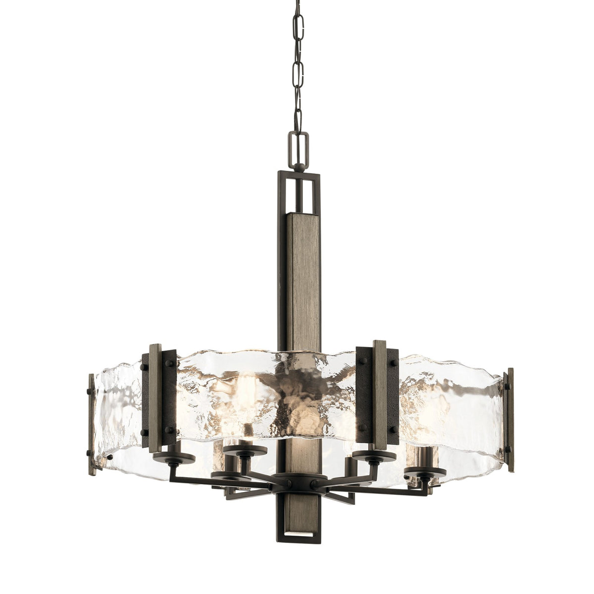 Kichler Aberdeen 28in 6-Light Chandelier | Rustic Olde Bronze and Piastra Glass | Dining Room & Living Room | 28 x 28 x 26 in | Model 43895OZ
