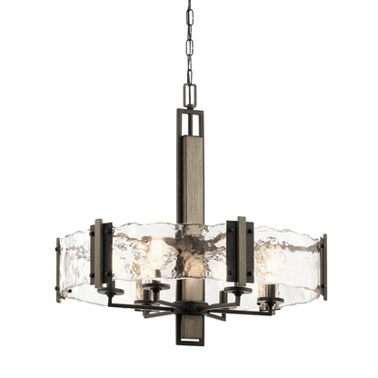 Kichler Aberdeen 28in 6-Light Chandelier | Rustic Olde Bronze and Piastra Glass | Dining Room & Living Room | 28 x 28 x 26 in | Model 43895OZ