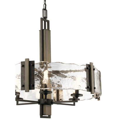 Kichler Aberdeen 28in 6-Light Chandelier | Rustic Olde Bronze and Piastra Glass | Dining Room & Living Room | 28 x 28 x 26 in | Model 43895OZ