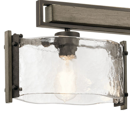 Kichler Aberdeen 42in 3-Light Linear Chandelier | Rustic Olde Bronze and Piastra Glass | Dining Room & Living Room | Model 43896OZ