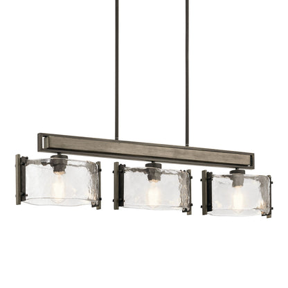 Kichler Aberdeen 42in 3-Light Linear Chandelier | Rustic Olde Bronze and Piastra Glass | Dining Room & Living Room | Model 43896OZ