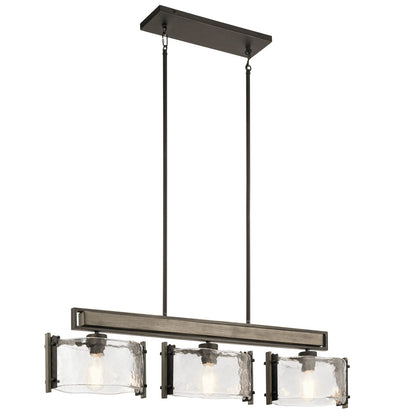 Kichler Aberdeen 42in 3-Light Linear Chandelier | Rustic Olde Bronze and Piastra Glass | Dining Room & Living Room | Model 43896OZ