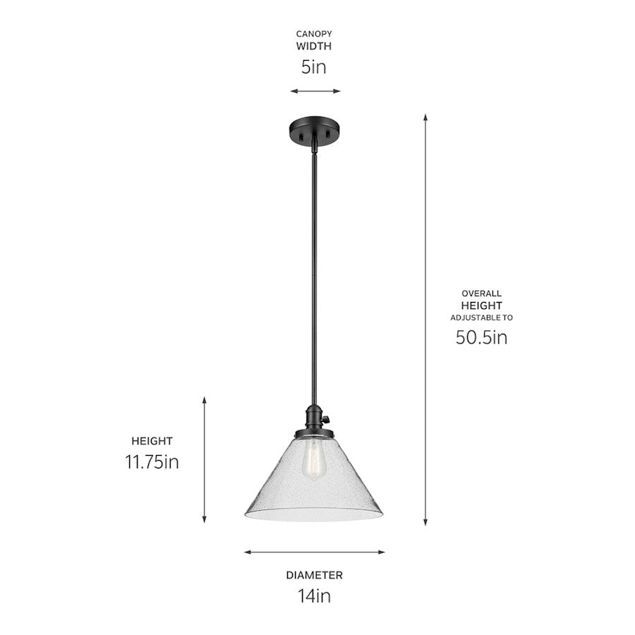 1 Light Cone 11.75" Pendant, Black