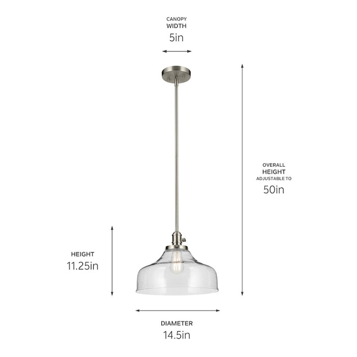 Kichler Avery 1 Light Cone 11.25" Pendant, Brushed Nickel/Clear